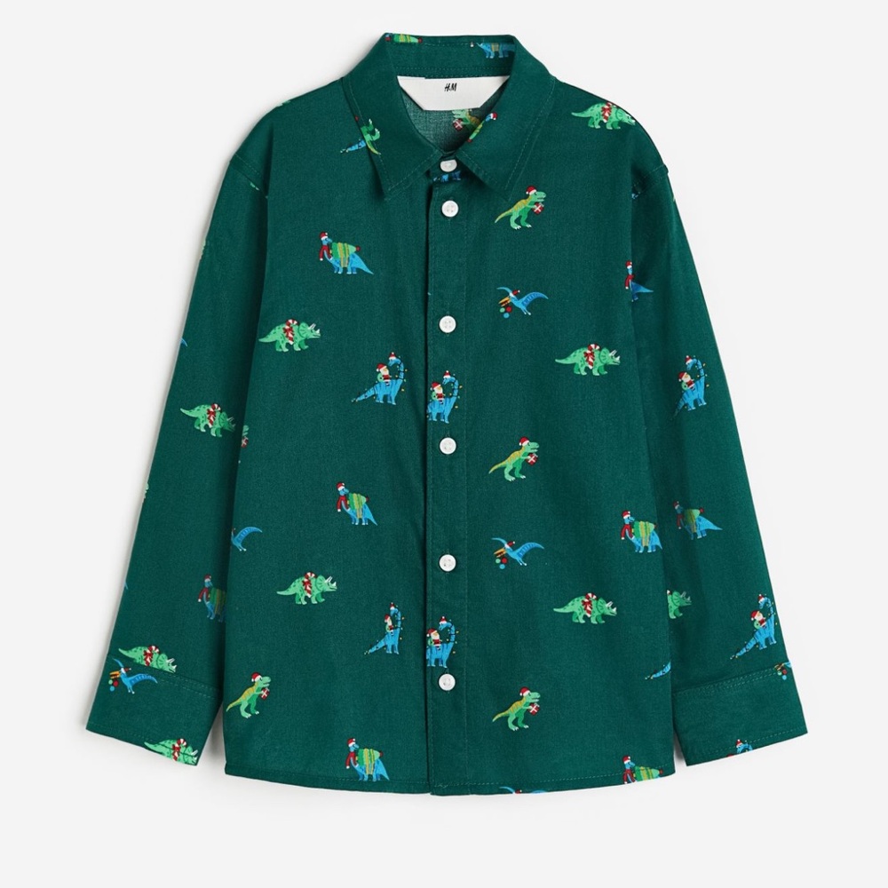 Dinosaurs and Santa button up shirt